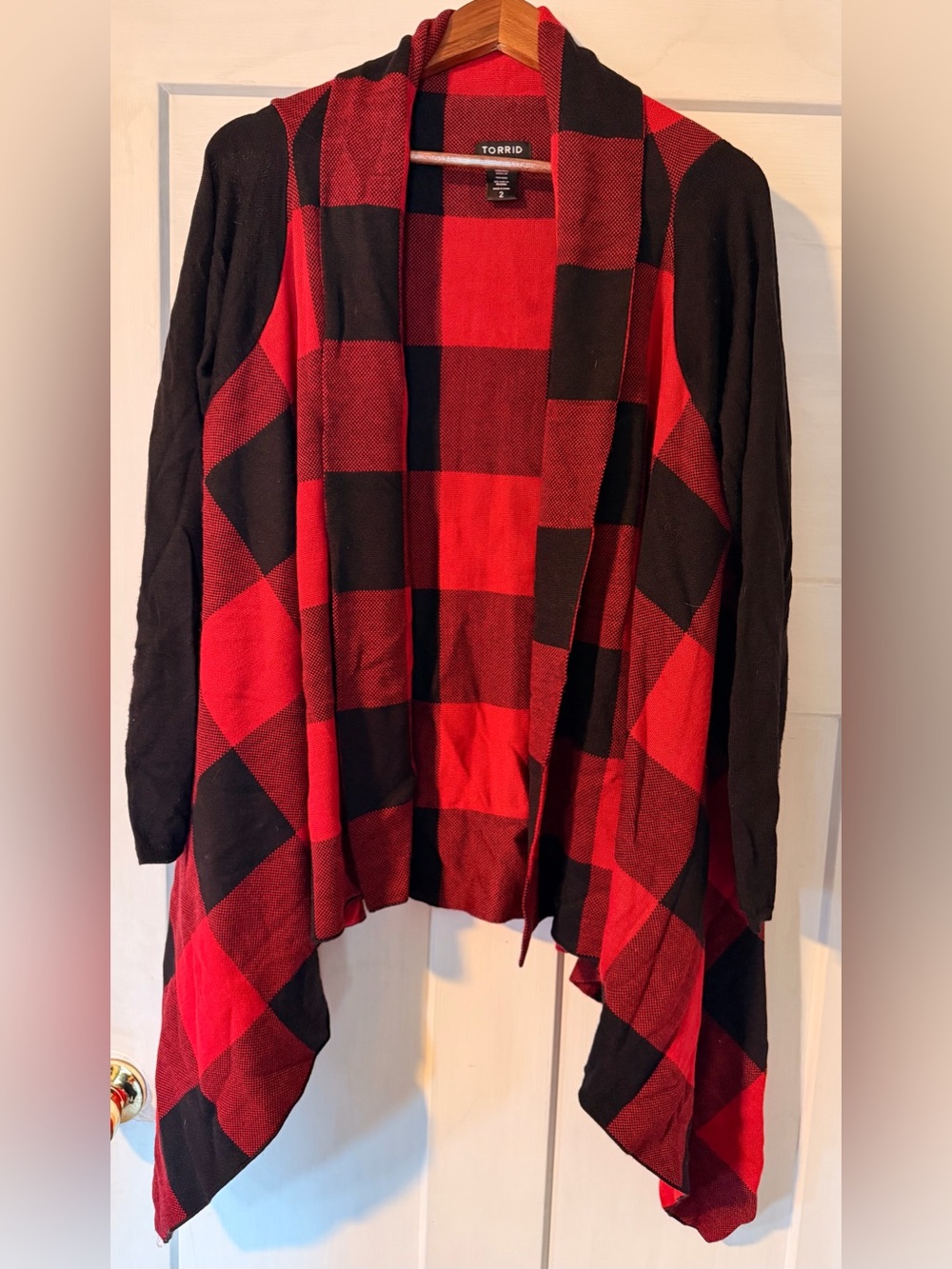 torrid Red & Black Buffalo Plaid Draped Cardigan